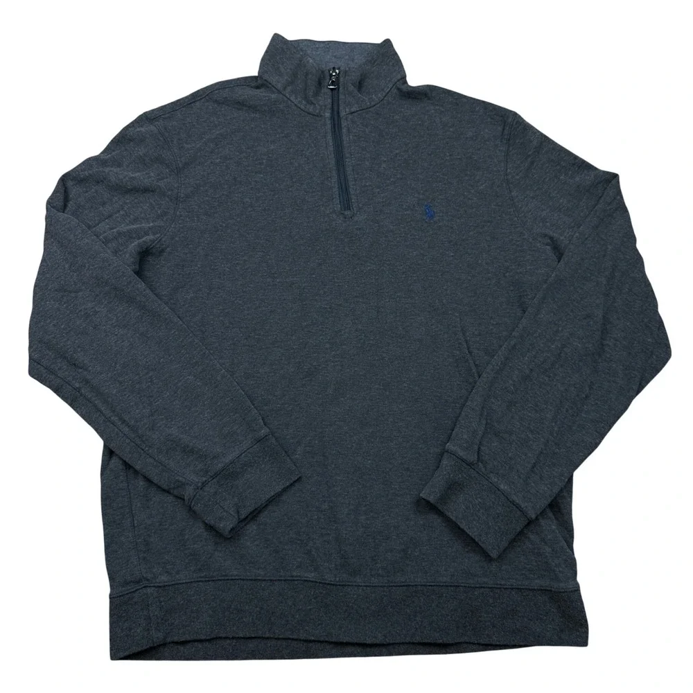 Polo Ralph Lauren Mens Large Charcoal Gray Quarter Zip Pullover Sweatshirt Pony